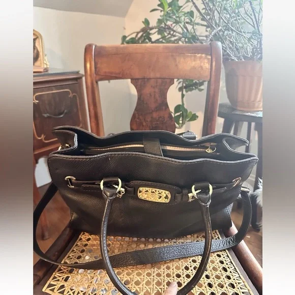 Michael Kors Hamilton Satchel Tote Bag Dark Brown Pebbled Leather Top Handle - Picture 4 of 11